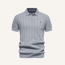 St. Martin Co Ecru Vertical Stripe Knitted Polo — detail view