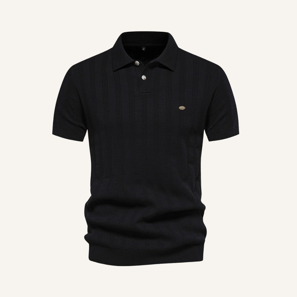 St. Martin Co Ecru Vertical Stripe Knitted Polo — detail view