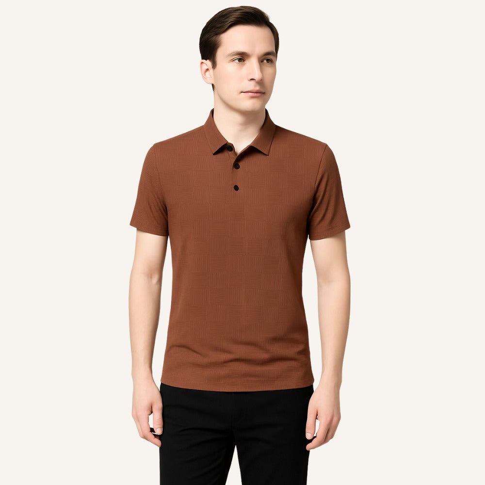 St. Martin Co Sage Basketweave Texture Short-Sleeve Polo — detail view