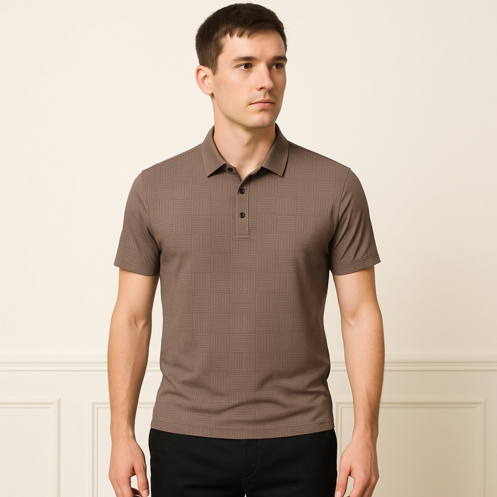 St. Martin Co Sage Basketweave Texture Short-Sleeve Polo — detail view