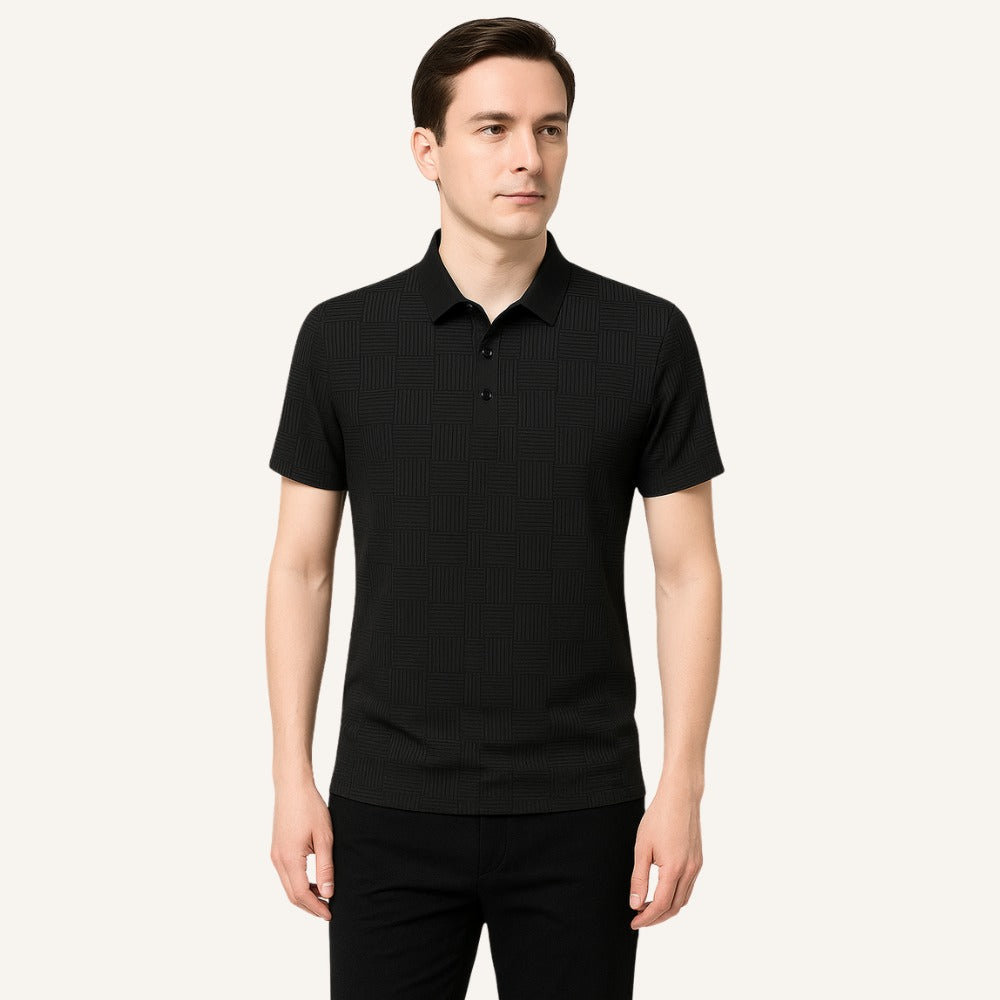 St. Martin Co Sage Basketweave Texture Short-Sleeve Polo — detail view
