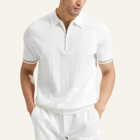 St. Martin Co White Knit Half-Zip Polo Collar — front view