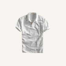 St. Martin Co Navy Linen Polo With Chest Pocket — detail view