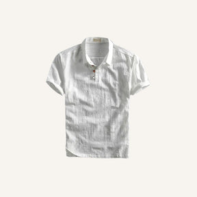 St. Martin Co Navy Linen Polo With Chest Pocket — detail view
