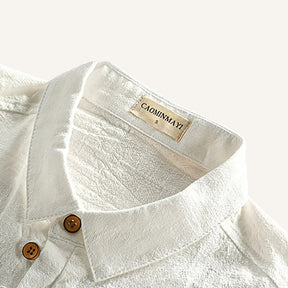 St. Martin Co Navy Linen Polo With Chest Pocket — detail view