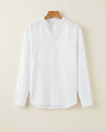 St. Martin Co Stone Washed Linen Shirt Relaxed Collar — detail view