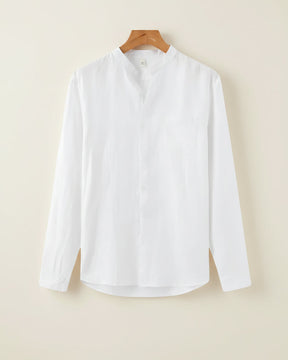 St. Martin Co Stone Washed Linen Shirt Relaxed Collar — detail view