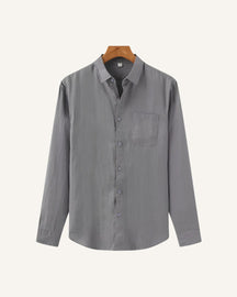 St. Martin Co Stone Washed Linen Shirt Relaxed Collar — detail view