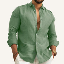 St. Martin Co Sand Linen Open-Collar Dress Shirt — side view