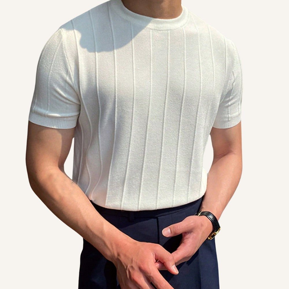St. Martin Co Ivory Ribbed-Front Short-Sleeve Knit — back view
