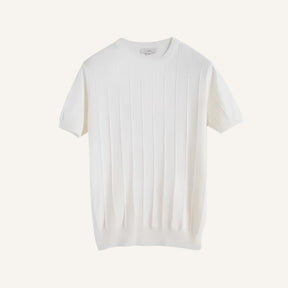 St. Martin Co Ivory Ribbed-Front Short-Sleeve Knit — front view