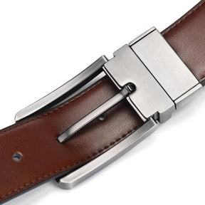 St. Martin Co Reversible Leather Belt Brushed Silver Buckle — detail view