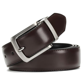 St. Martin Co Reversible Leather Belt Brushed Silver Buckle — side view