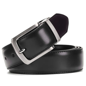 St. Martin Co Reversible Leather Belt Brushed Silver Buckle — detail view