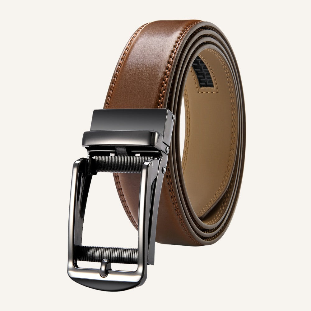 St. Martin Co Black Leather Belt with Gunmetal Buckle — detail view