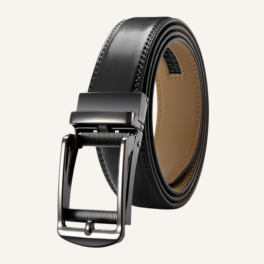 St. Martin Co Black Leather Belt with Gunmetal Buckle — front view