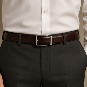 St. Martin Co Reversible Leather Belt Brushed Silver Buckle — back view