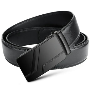 St. Martin Co Black Leather Ratchet Belt Matte Buckle — lifestyle view