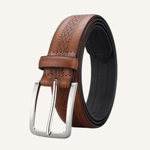 St. Martin Co Tan Braided-Stitch Leather Pin-Buckle Belt — front view