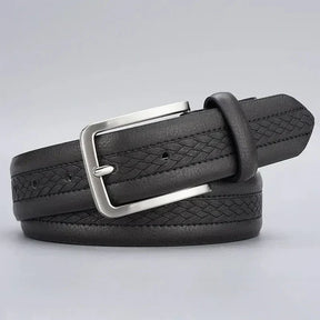 St. Martin Co Tan Braided-Stitch Leather Pin-Buckle Belt — detail view