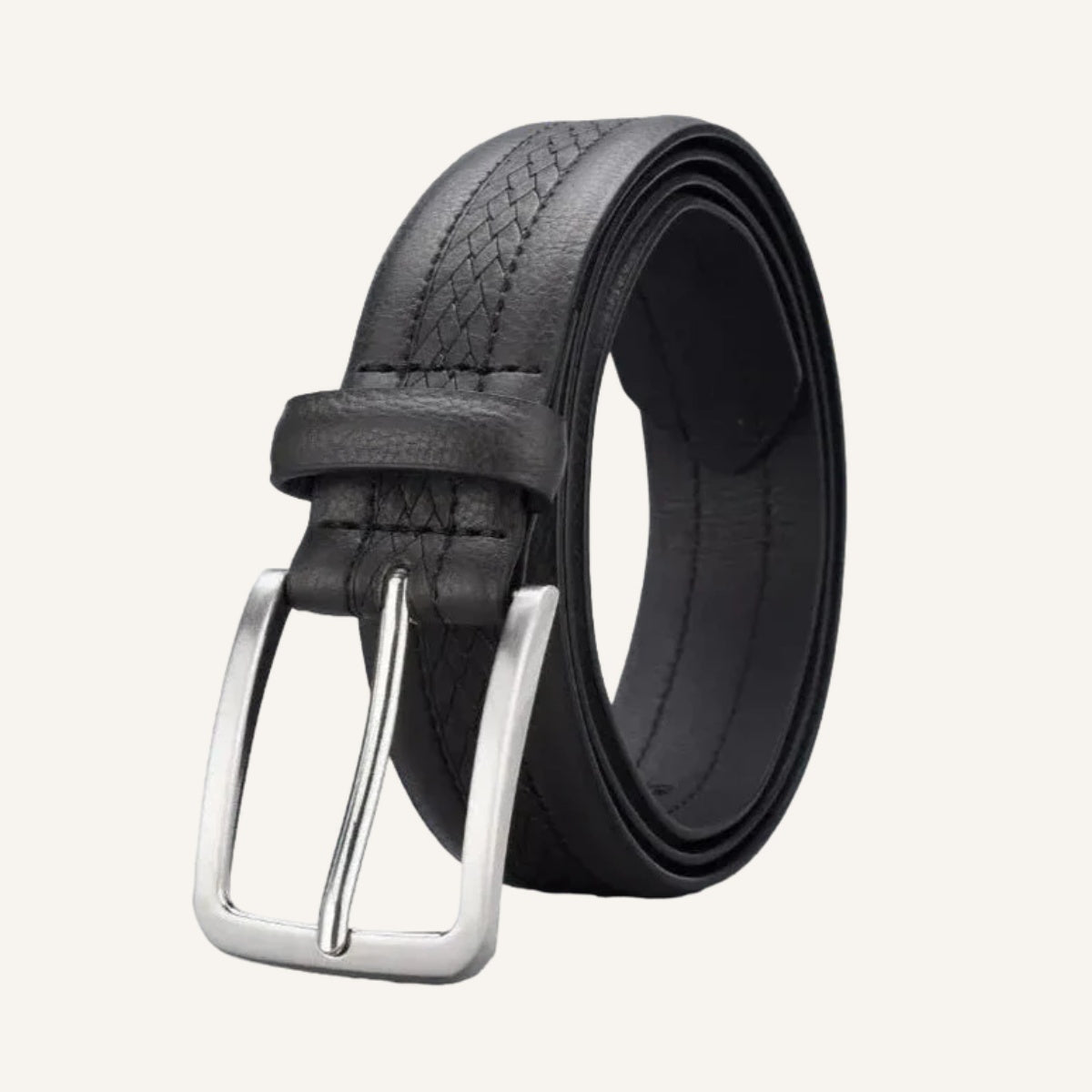 St. Martin Co Tan Braided-Stitch Leather Pin-Buckle Belt — detail view