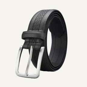 St. Martin Co Tan Braided-Stitch Leather Pin-Buckle Belt — detail view