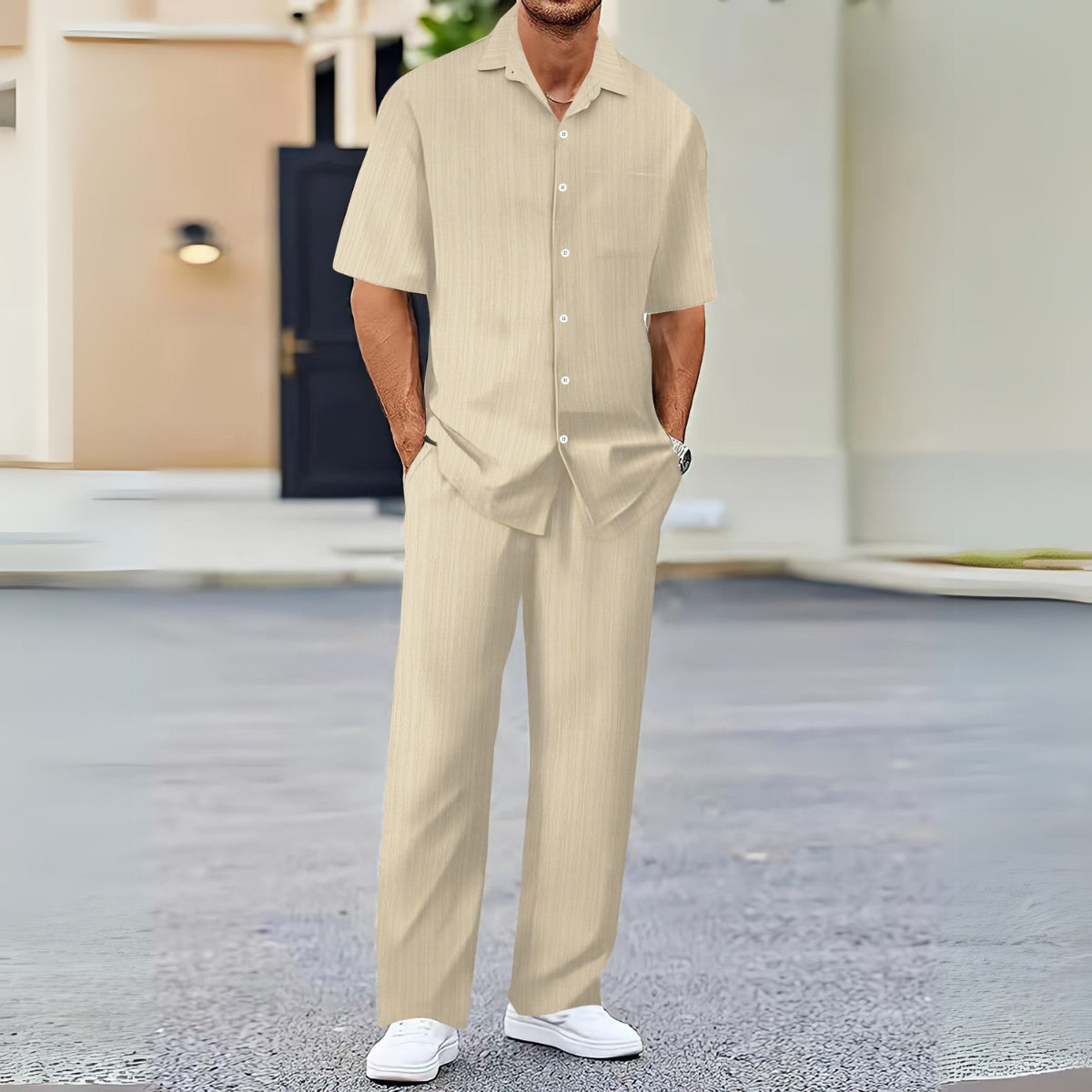 St. Martin Co Crinkle Cotton Short Sleeve Co-ord Set — detail view