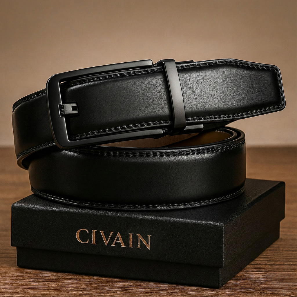 St. Martin Co Black Leather Belt with Gunmetal Buckle — back view