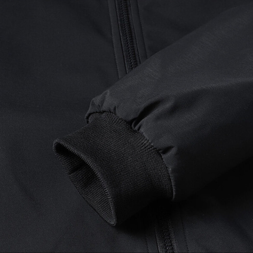 St. Martin Co Quilted-Lined Black Bomber in Refined Form — detail view