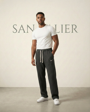 St. Martin Co Charcoal Waffle-Knit Drawstring Jogger Trousers — detail view