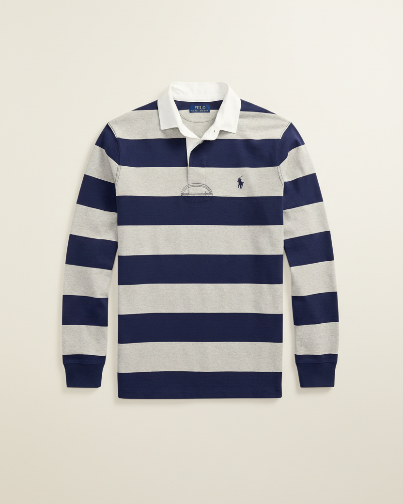 St. Martin Co RL Hooped Cotton Rugby Collar Shirt — front view