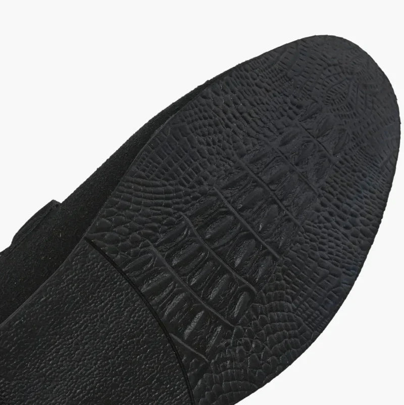 St. Martin Co Black Suede Gold-Bit Dress Loafer — detail view
