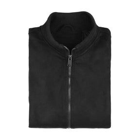 St. Martin Co Black Suede Bomber With Ribbed Trim — detail view