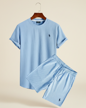 St. Martin Co RL Navy Waffle-Knit Shorts and Tee Set — lifestyle view