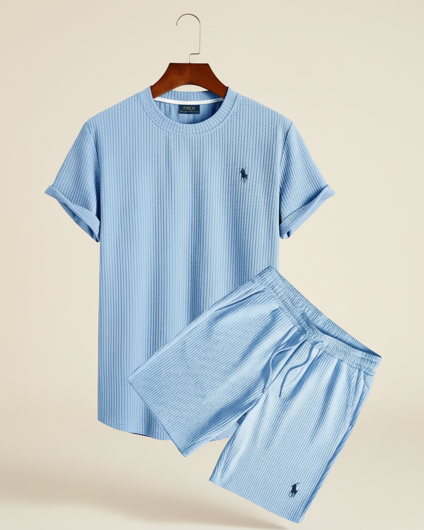 St. Martin Co RL Navy Waffle-Knit Shorts and Tee Set — lifestyle view