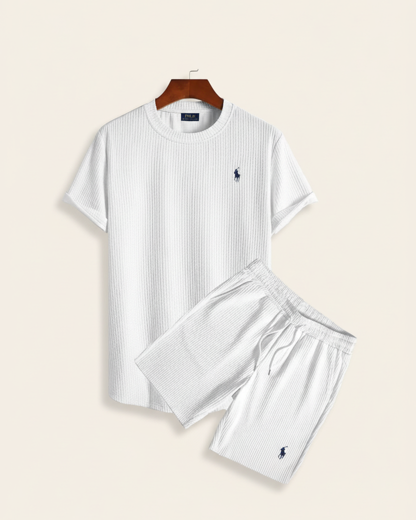 St. Martin Co RL Navy Waffle-Knit Shorts and Tee Set — detail view