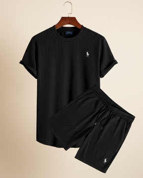 St. Martin Co RL Navy Waffle-Knit Shorts and Tee Set — detail view