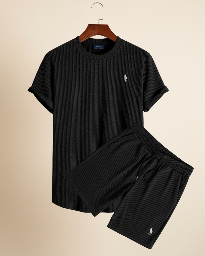 St. Martin Co RL Navy Waffle-Knit Shorts and Tee Set — detail view