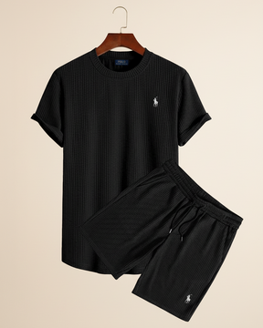 St. Martin Co RL Navy Waffle-Knit Shorts and Tee Set — detail view