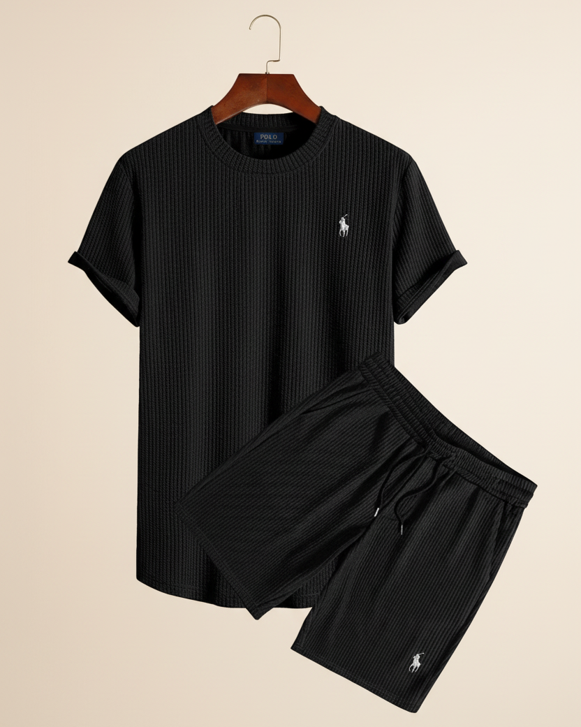 St. Martin Co RL Navy Waffle-Knit Shorts and Tee Set — detail view
