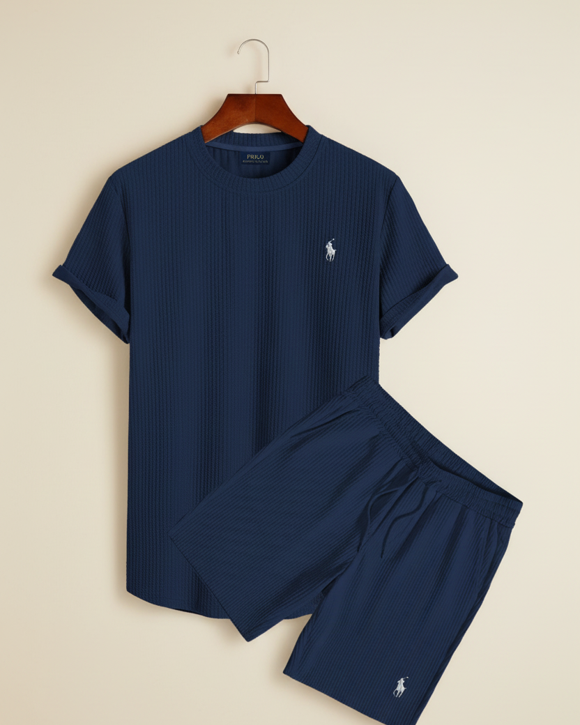 St. Martin Co RL Navy Waffle-Knit Shorts and Tee Set — detail view