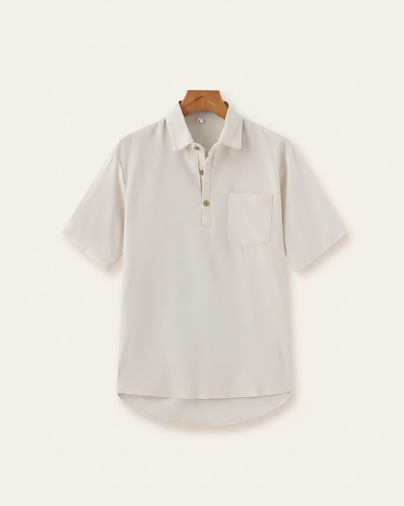 St. Martin Co Ecru Short-Sleeve Popover Polo Shirt — front view