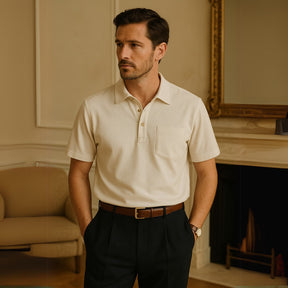 St. Martin Co Ecru Short-Sleeve Popover Polo Shirt — back view