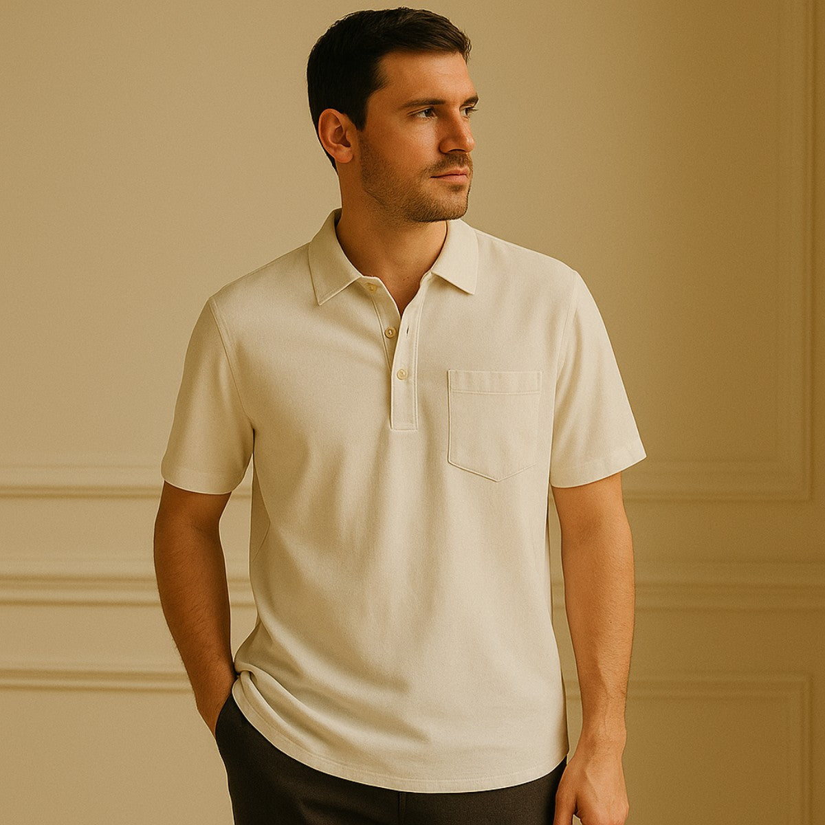 St. Martin Co Ecru Short-Sleeve Popover Polo Shirt — side view