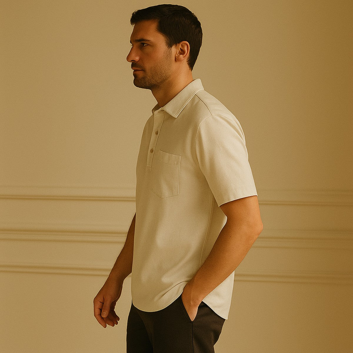 St. Martin Co Ecru Short-Sleeve Popover Polo Shirt — detail view
