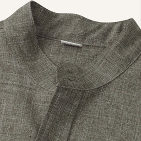 St. Martin Co Sand Linen Mandarin Collar Short-Sleeve Shirt — side view