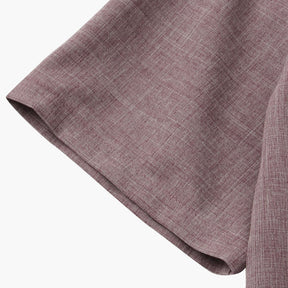 St. Martin Co Sand Linen Mandarin Collar Short-Sleeve Shirt — detail view
