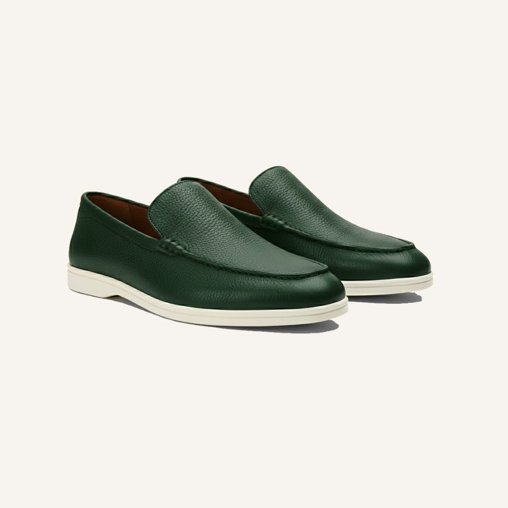St. Martin Co Grained Leather Loafer with White Sole — detail view