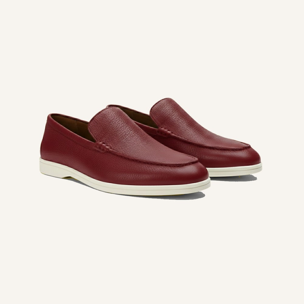 St. Martin Co Grained Leather Loafer with White Sole — detail view