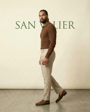 St. Martin Co Ribbed Knit Polo Collar Sweater Tobacco — detail view